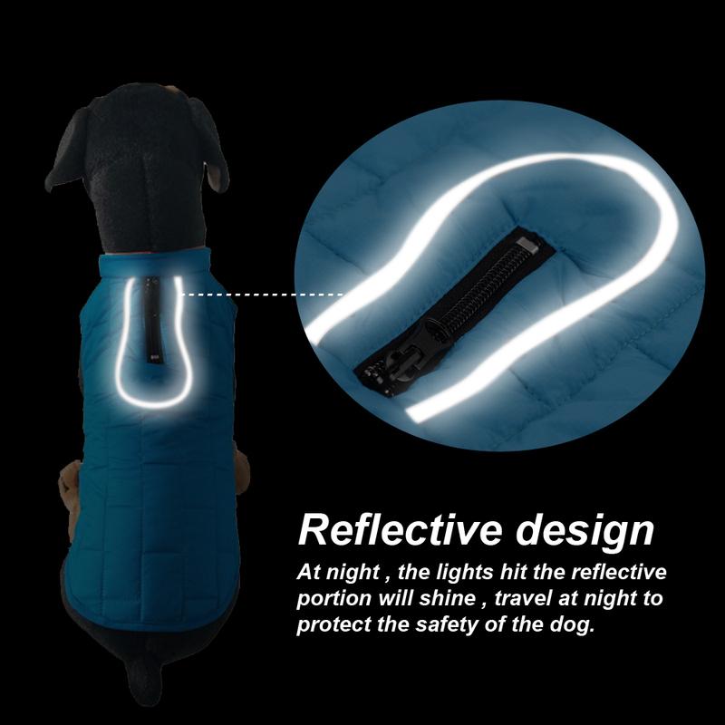 Warm Winter Dog Jacket Reversible Waterproof Dog Coat for Cold Weather Water-Resistant Pet Vest with Reflective Trim Dog Clothes