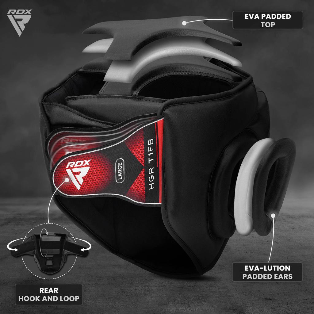 RDX Maya Hide Leather Boxing MMA Protector Headgear UFC Fighting Headguard Sparkling Helmet, Size L, Black