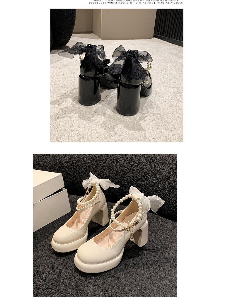 Mary Jane Damskie Grube Obcasy - Wiosna/Jesień 2025 Retro Francuski Styl Małe Skórzane Buty