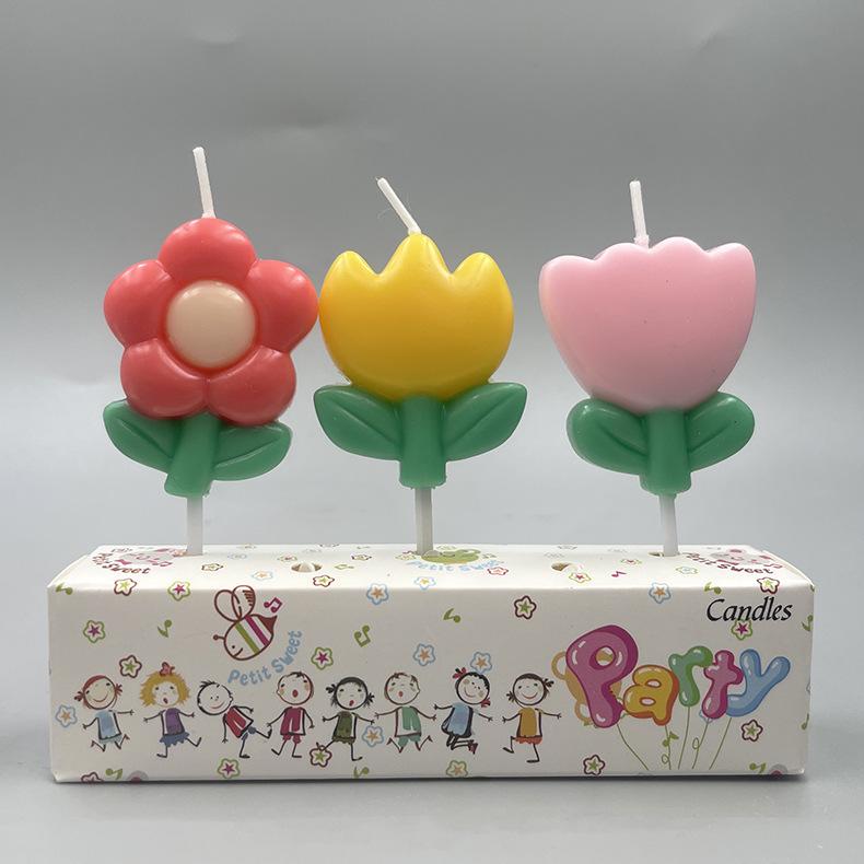 Creative Tulip Flowers Birthday Ins Colorful Spring Flowers Egg Small Flower Cake Decoration Gift Party Candle