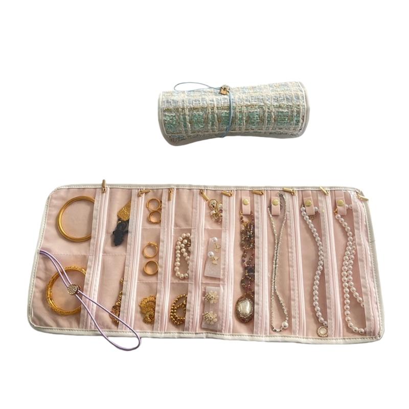 

Modern Jewelry Storage Solution Foldable Canvas Travel Organiser With Divided Sections Elegant Accessory Bag синій