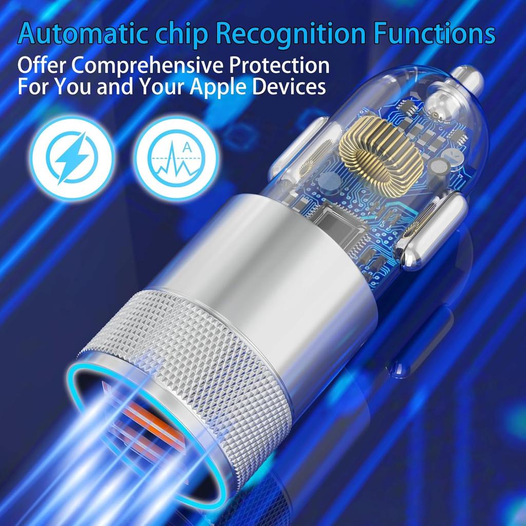 [Apple MFi Certified] iPhone Fast Car Charger, Dual USB A Rapid Car Charger with 2x3Ft Lightning Cable Cord Compatible for iPhone 14/13/12/11/Pro