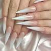 24Pc False Nails with Glue Almond Black Red Gradient Design Detachable Rhinestone Acrylic Fake Nail Long Stiletto Press on Nails
