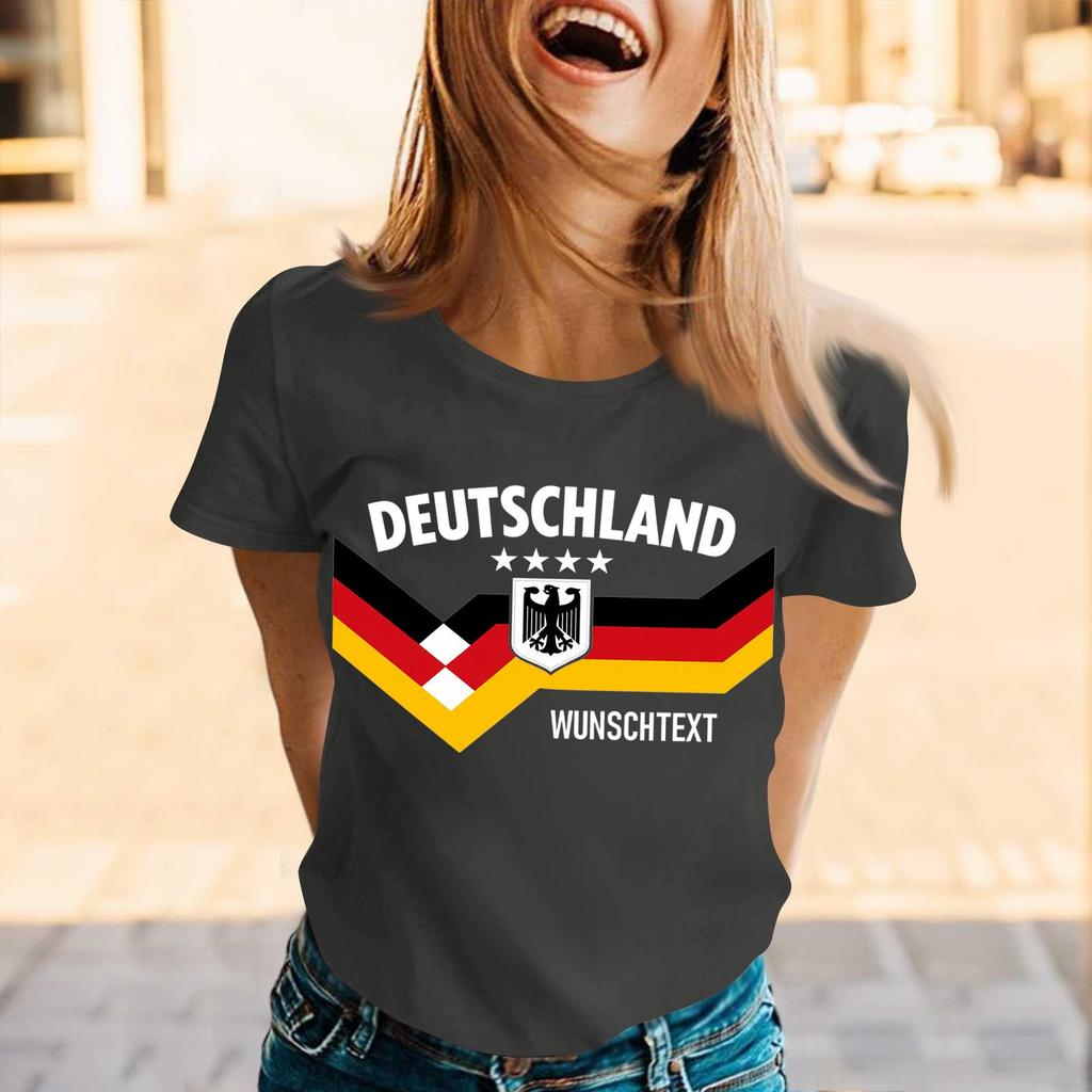Women Casual Pullover T Shirt Short Sleeve Crew Neck Tee Top Letter Print Germany Supporter Design