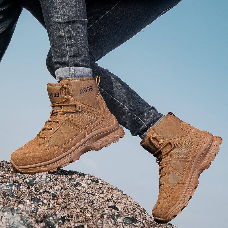 New Men's Hiking Boots High Top Combat Training Boots Anti Slip Snow Boots Field Desert Boots Outdoor Cycling Shoes