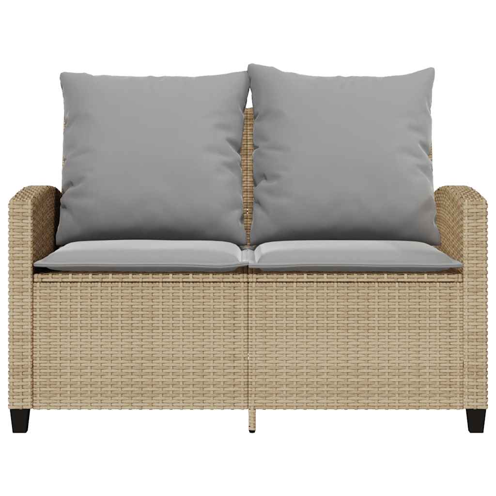 2 Seater Garden Sofa with Cushions & Table Beige Poly Rattan