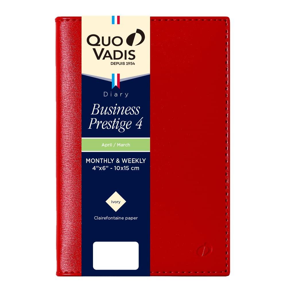 Quo Vadis Business Prestige 4/Soho Diary (Starting April 2025) (Weekly Vertical, A6 Variant Size, 10x15cm), Red, QUOVADIS qv60105rd