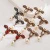 Elegant Retro Rhinestone Bee & Pearl Dangle Earrings
