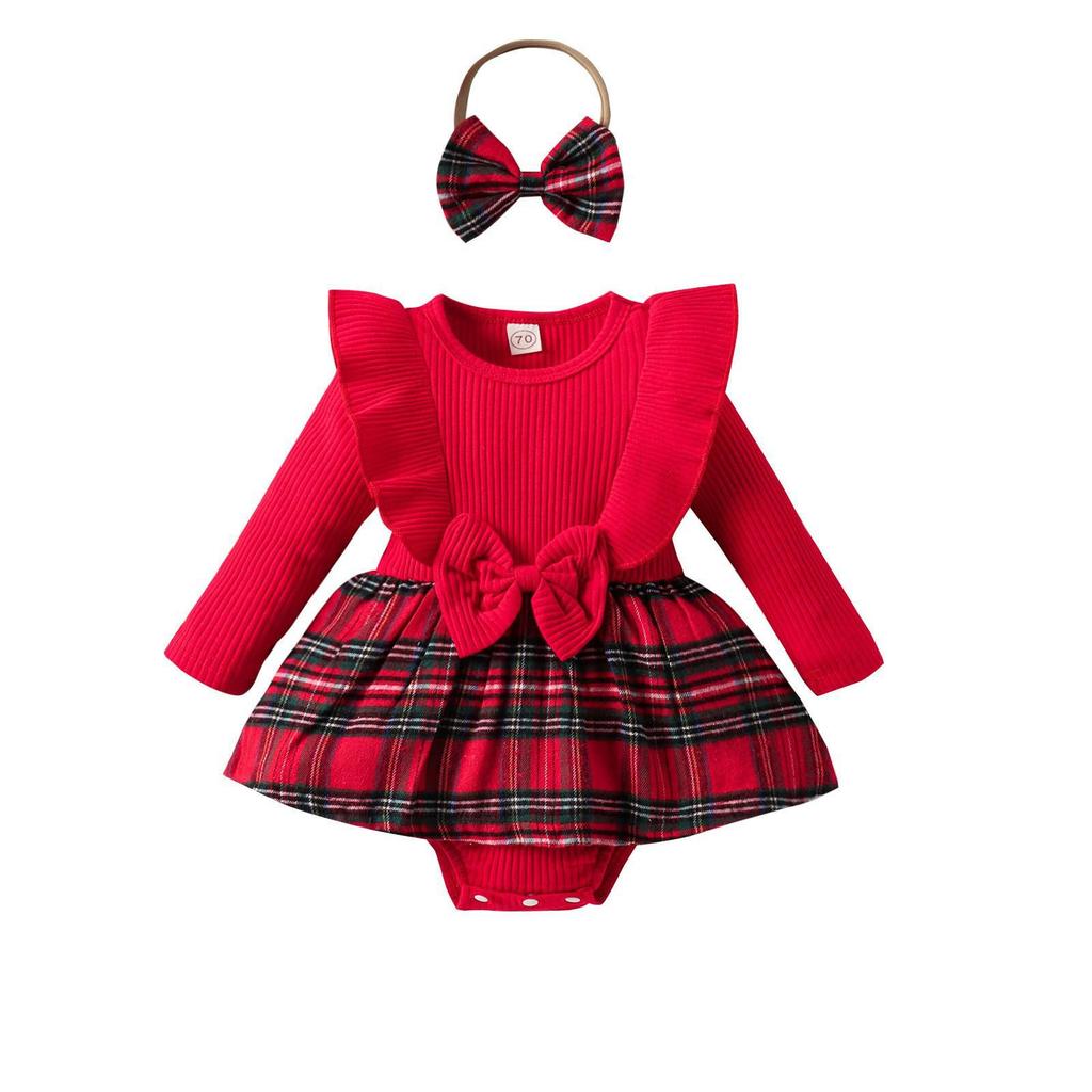 Baby Girl's Bowknot Dress Bodysuit with Hairband (Spring/Autumn)