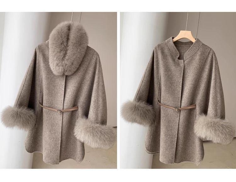 Cape Korean Shawl Wool Coat with Detachable Fur Collar - Women's Small, 2024 Autumn/Winter Fashion