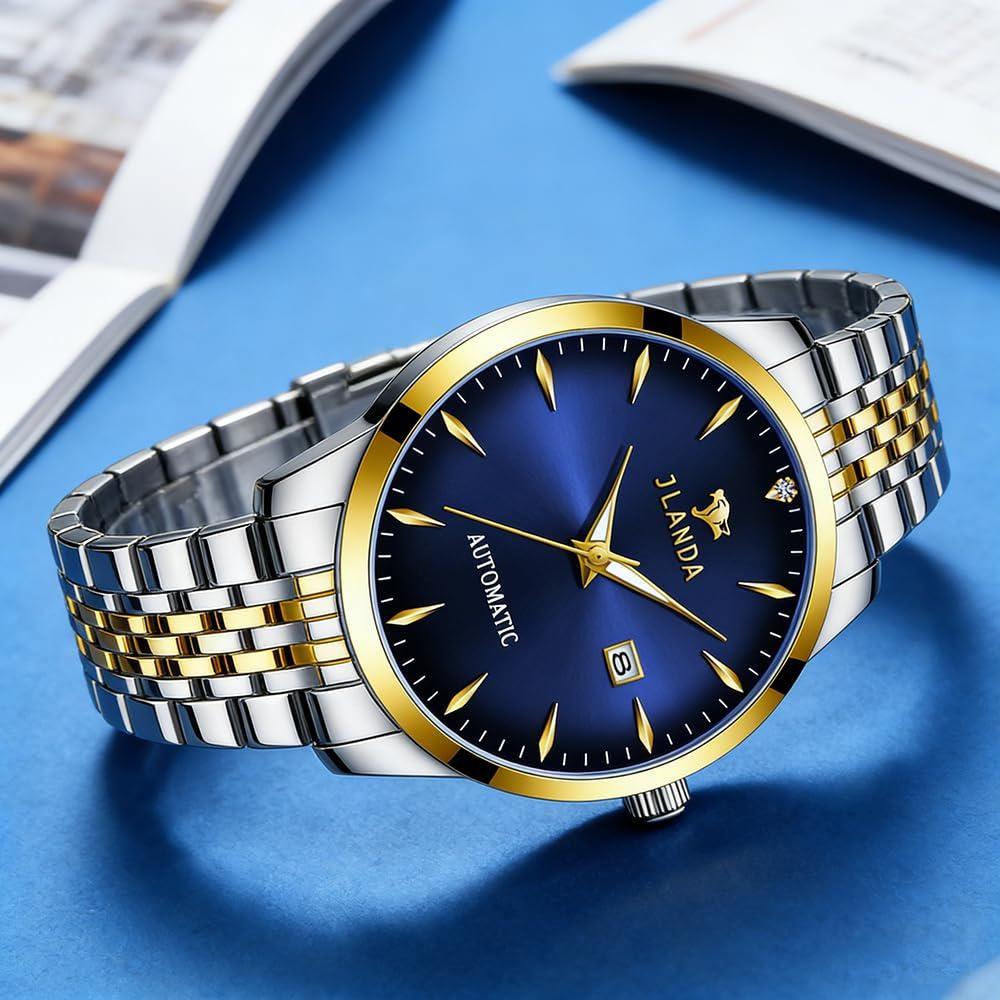 Automatic Self-Wind Men's Watch Luxury Business Dress Watches with Date Display Steel Bracelet Waterproof Luminous Hands