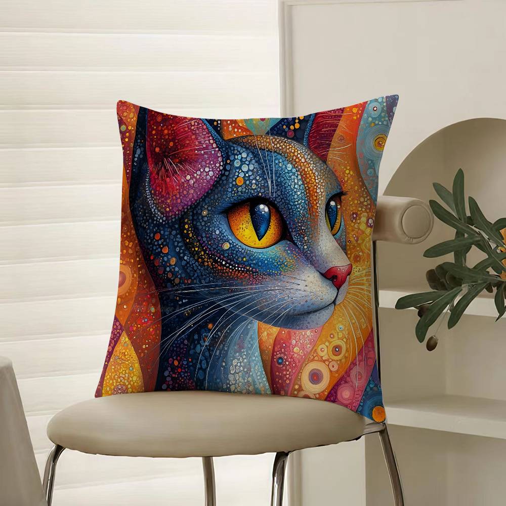 Prints Of The Strange Cats Pillow Case Comfort Sofa Bed Silky Elegant Invisible Zipper Decorative Cushion Cover