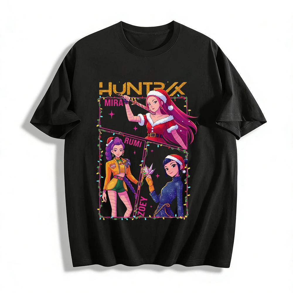 

Рождественский Ограниченный выпуск Топ с принтом Huntrix Girl Group Мира Руми Зои Тематическая Повседневная Футболка Хлопковая Футболка XXS