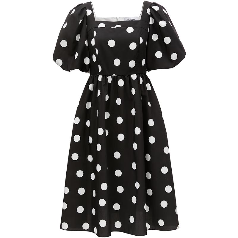 VEROMODA 2024 Spring/Summer Vintage Polka Dot Puff Sleeve Slim Fit Dress