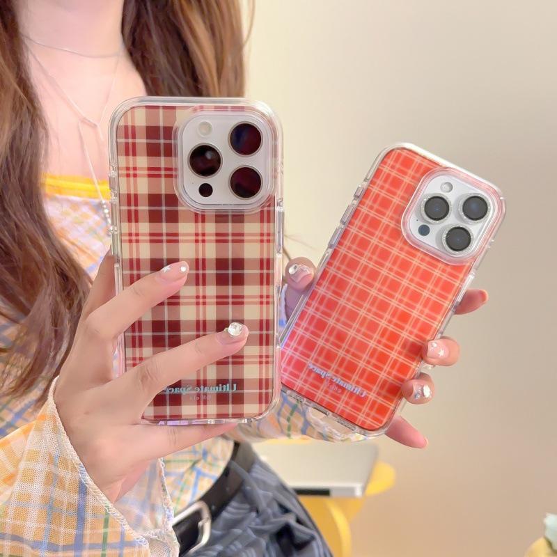Korean Autumn/Winter Plaid Case for iPhone 17 Pro Max - Brown & Orange for Women
