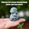 Embracing Animal Monk Statue,Sandstone Finish Zen Baby Buddha Figurine,Mini Spiritual Decor for Home,Office & Garden