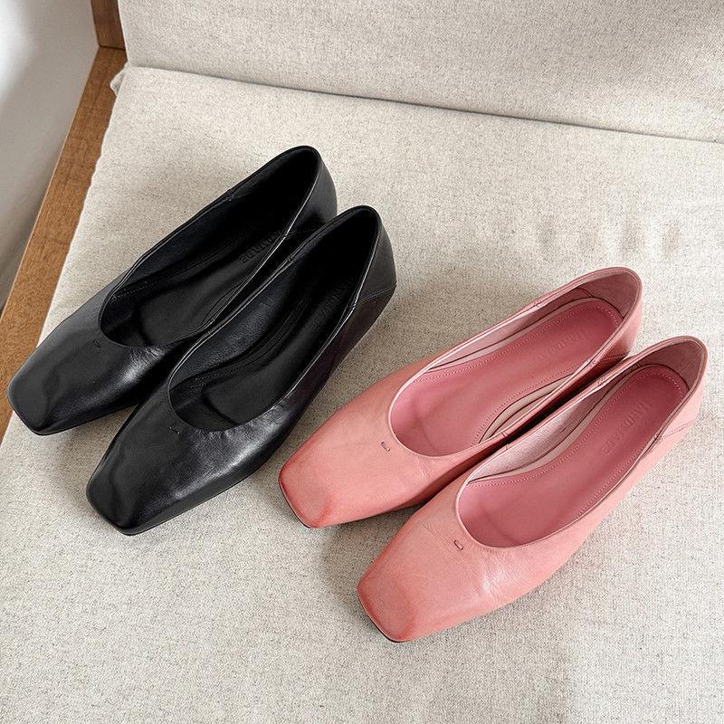 2025 Spring and Summer New Low-heeled Square-headed Shallow-mouth Grandma Shoes Women's French Thick-heeled Pink Versatile Lazy Casual Shoes