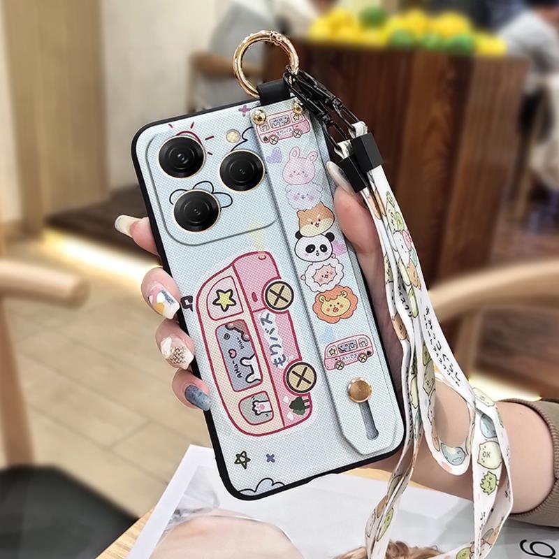 Wrist Strap Kickstand Phone Case For Tecno Spark20 Pro/KJ6 Durable Cute Silicone Anti-dust Back Cover Lanyard Soft case
