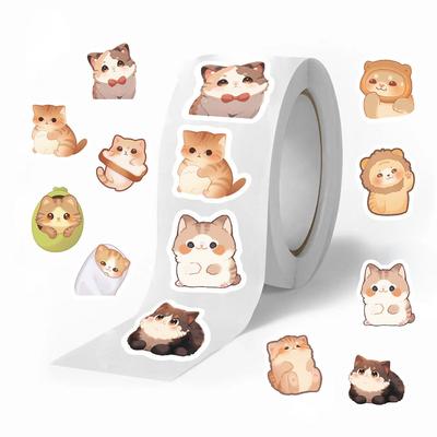 Big-Eyed Kitten Journaling & Envelope Sealing Stickers (500 Sheets/Roll) - Decorative Tape for Hot Selling Cross-Border Use