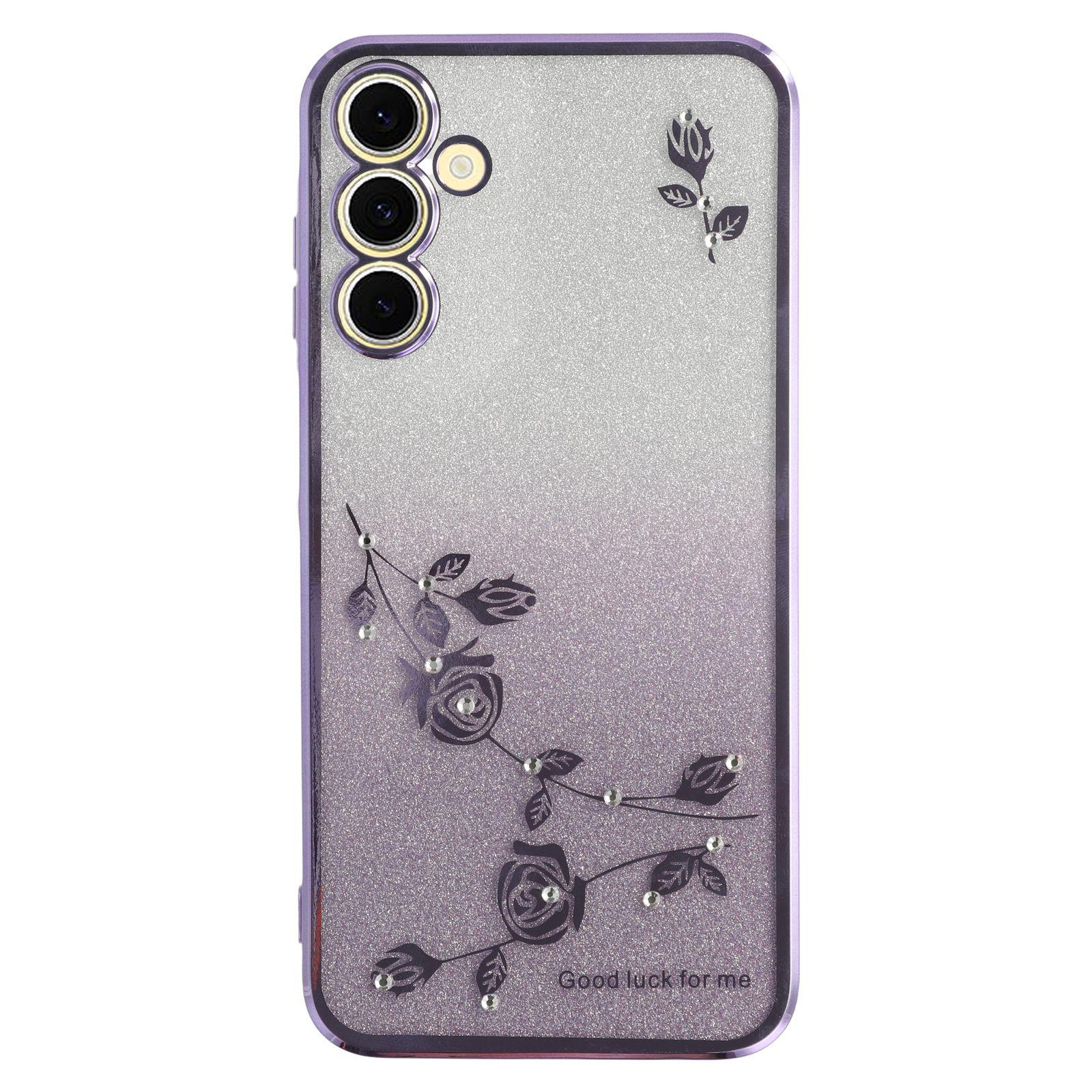 

KADEM Phone Shell for Samsung Galaxy A54 5G,Gradient Glitter Powder Rhinestone Decor Flower Pattern TPU Phone Case Purple