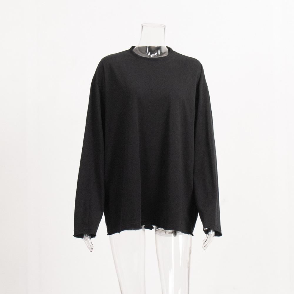 Women's Crew Neck Long Sleeve Oversized T Shirt Solid Color Casual Basic Top