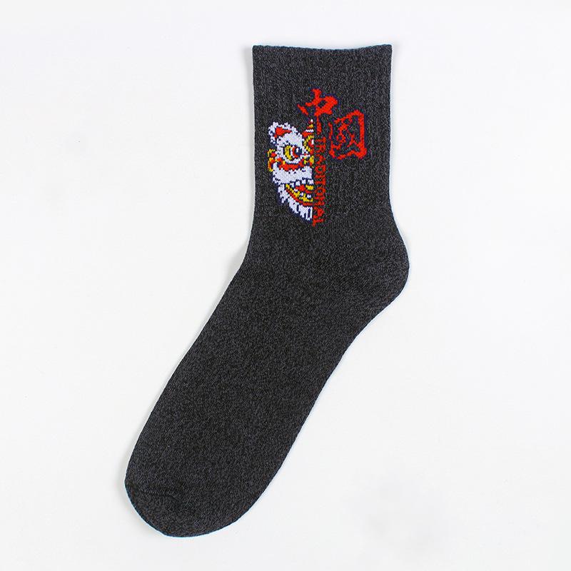 

Мужские весенние и летние хлопковые спортивные носки средней длины - дизайн National Tide Towel Bottom One Size серый