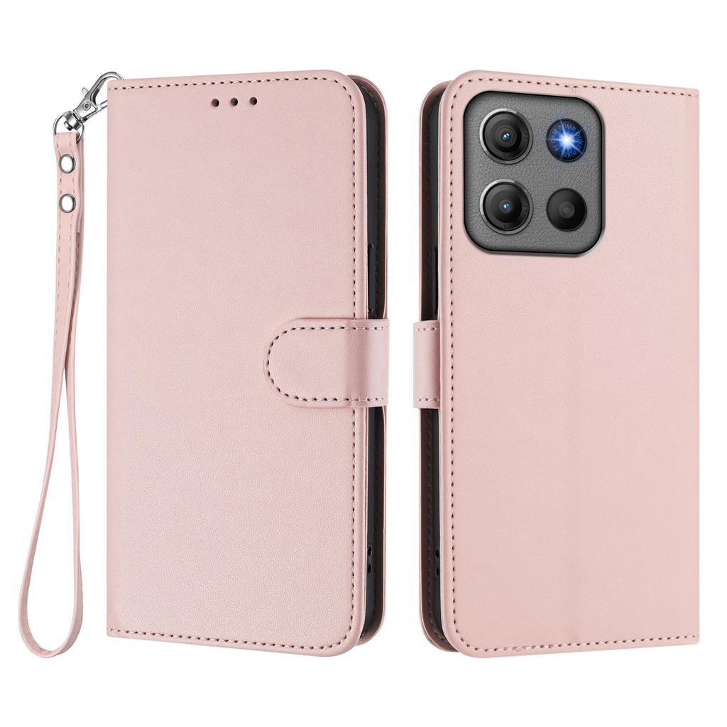 For Motorola Moto G15 Power 4G/Motorola Moto G15 4G Leather Case Wallet Stand Phone Cover with Wrist Strap