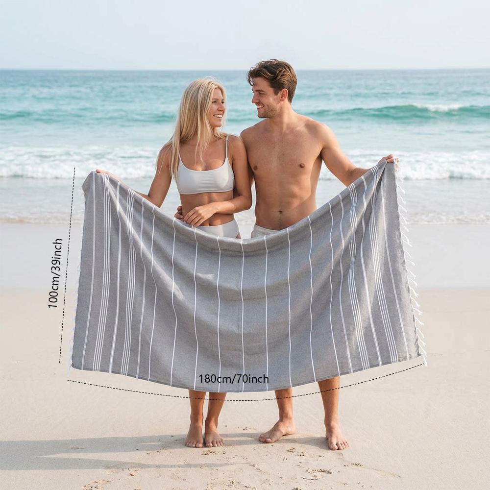 Turkey Beach Towel Shawl Striped Tassel Oversized Bath Towel Absorbent Quick-Drying Outdoor Seaside Sand-Free