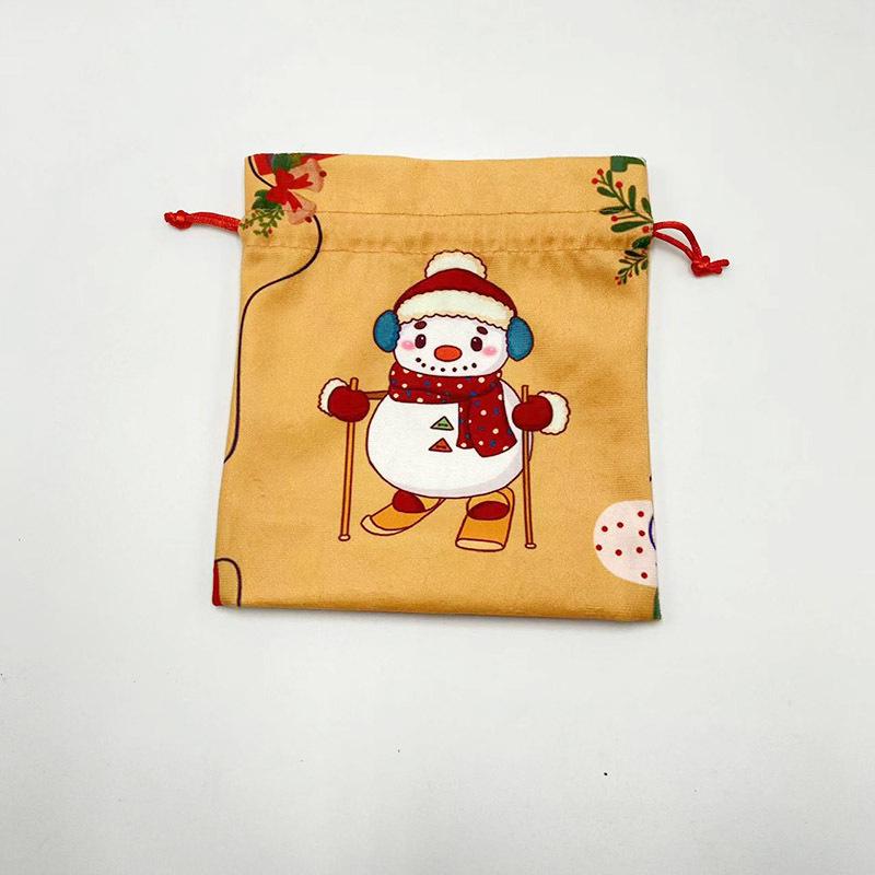 Christmas Eve Drawstring Gift Bag with Cartoon Snowman, Bear, and Santa Patterns