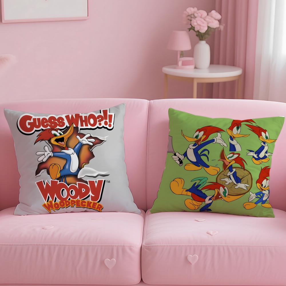 Cartoon Character Woody Woodpecker Cushion Cover Soft  EasyWash Pillow Case  Versatile for Couch Bed Travel and Office