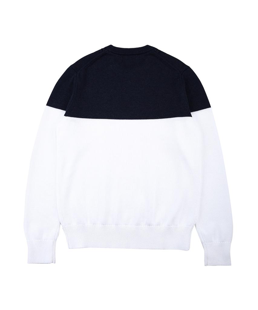 BROOKS BROTHERS Cotton Color Block Crew Neck Cable Sweater (Navy) (Bbwrmm8196Qes)