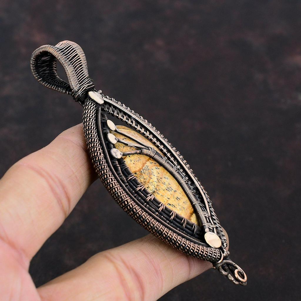 Pandantiv Jasp Imagine Pandantiv Înfășurat în Sârmă de Cupru Pandantiv cu Piatră Prețioasă Bijuterii din Sârmă de Cupru Pandantiv Stil Unic Bijuterii Handmade Cadou Pentru Femei