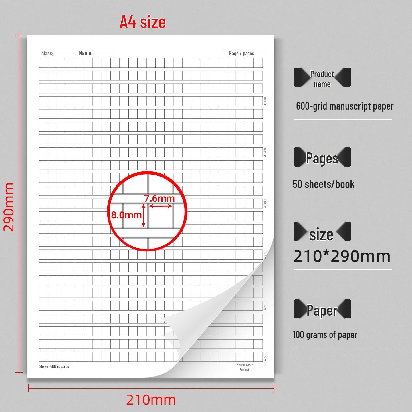 Thick 100g A4 Thesis & Calligraphy Paper - 600 Grid Manuscript for Students