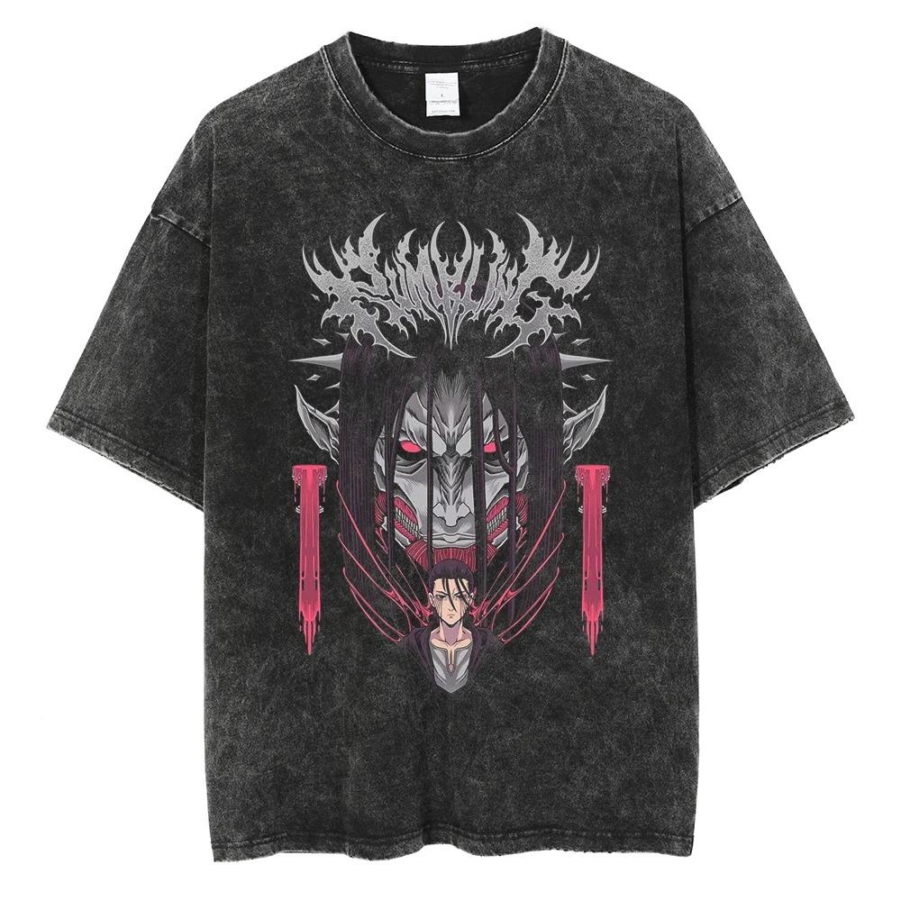 Attack On Titan Nine Titans Vintage Washed Oversized TShirt Unisex Anime Manga Streetwear Tee S