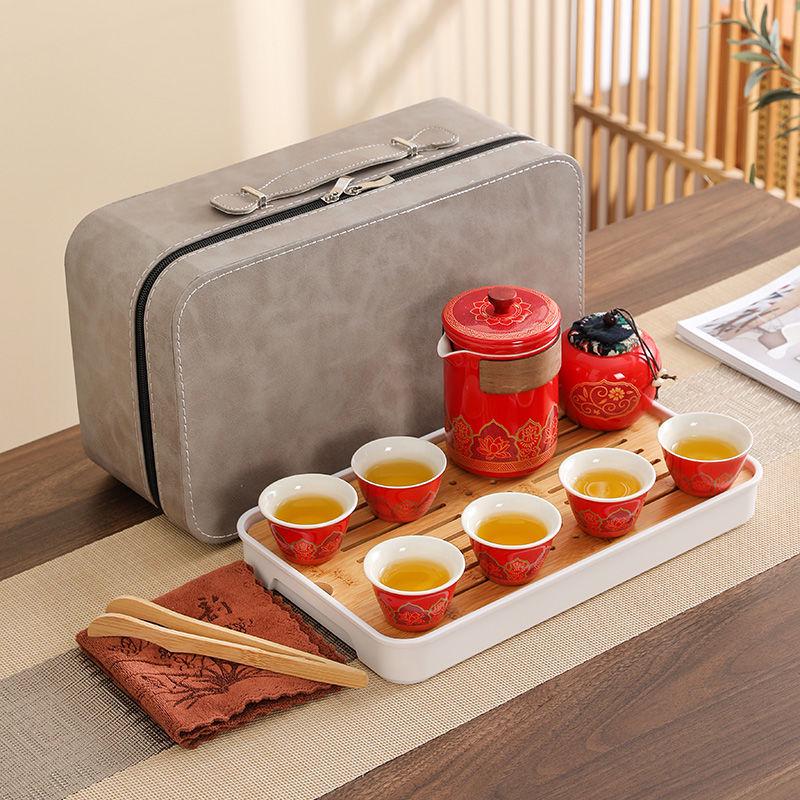 Portable Ceramic Gaiwan Tea Set - Customizable Chinese Style for Outdoor Camping, Business Souvenir with Logo.
