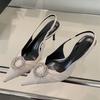 Fashion Luxury Design Rhinestone Buckle Women Pumps Cozy Silk Pointed Toe Party Prom Shoes Slingback High Heels Mules Heeled Sandals