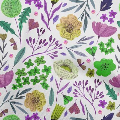 Cotton Flex Greenish Beige Fabric Leaves & Clover Fabric For Sewing Printed Craft Fabric By The Yard 40 Inch