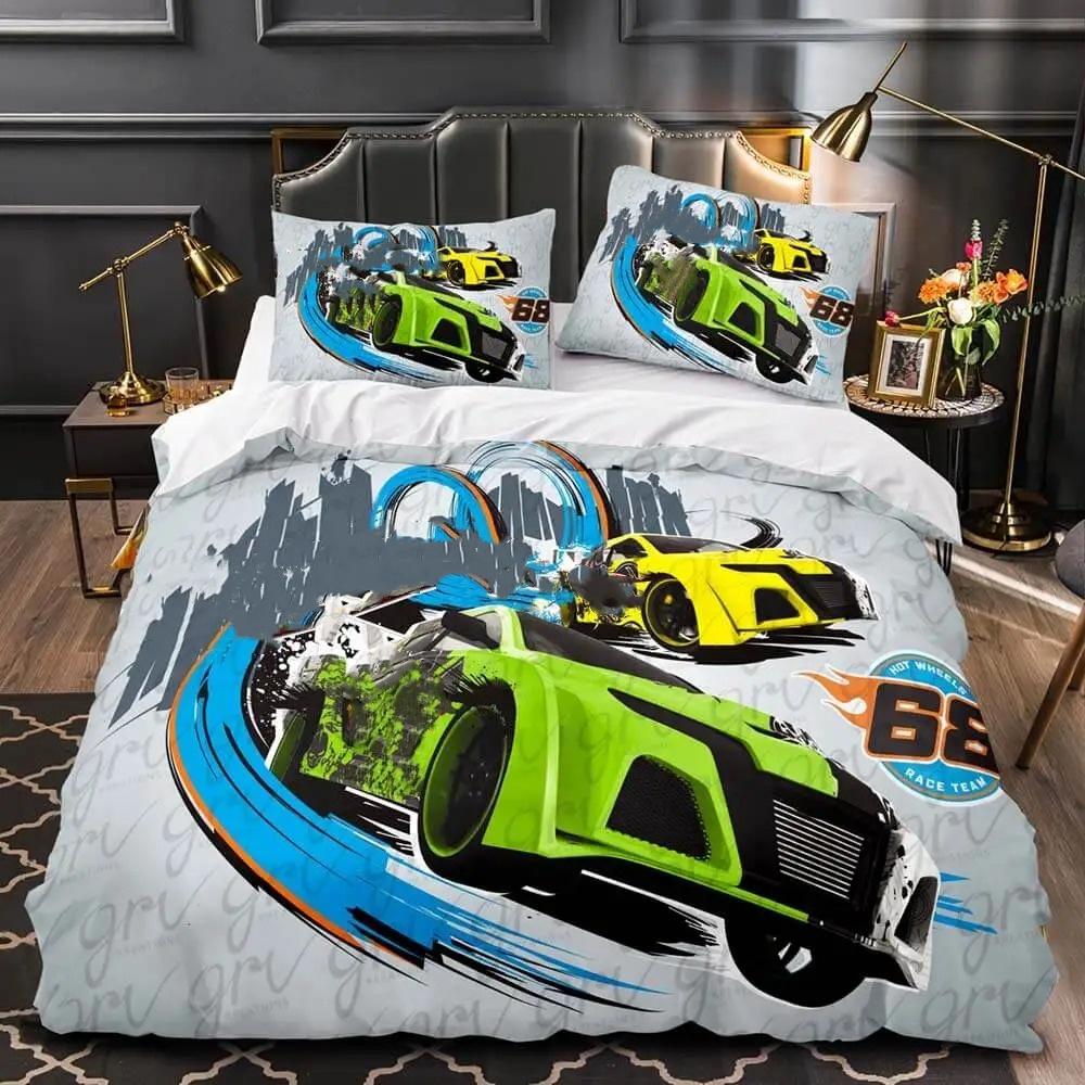 Cartoon Car Bedding Set 3 Piece Set 1 Duvet Cover + 1/2 Pillowcase 3D Kids Cute Home Bedroom Decoration comforter sets