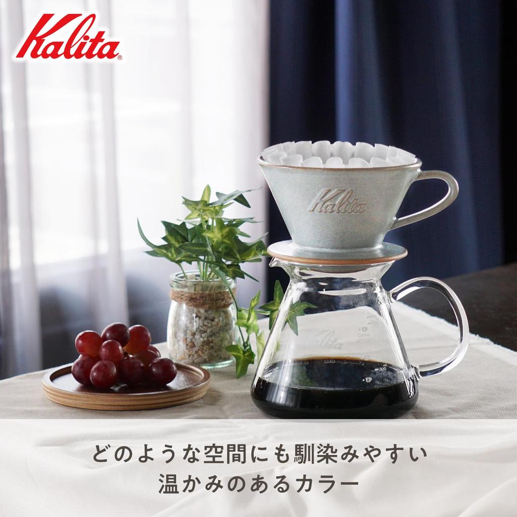 Kalita Kaffeetropfer, Mino Ware, Keramik mit hoher Wärmespeicherung, für 2 bis 4 Personen, DACHI Kalita MI185 Sandgrau, Wellenserie, hergestellt in Japan, Tropfutensil für