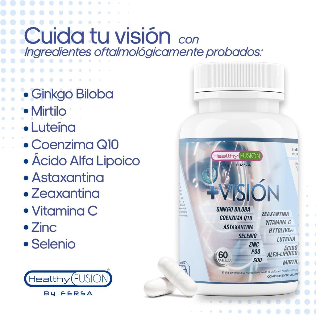 Healthy Fusion Más Visión | Complejo de Vitaminas para los Ojos – Luteína, Zeaxantina, CoQ10 | Mejora la visión | 60u.