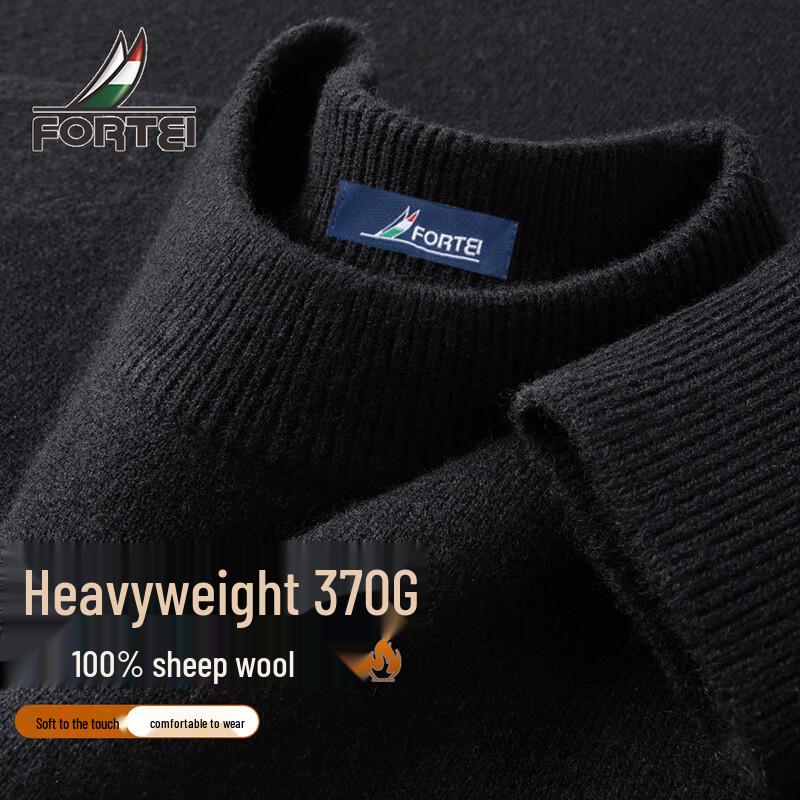 Futing Men's 100% Merino Wool Heavyweight Round Neck Pullover Sweater
