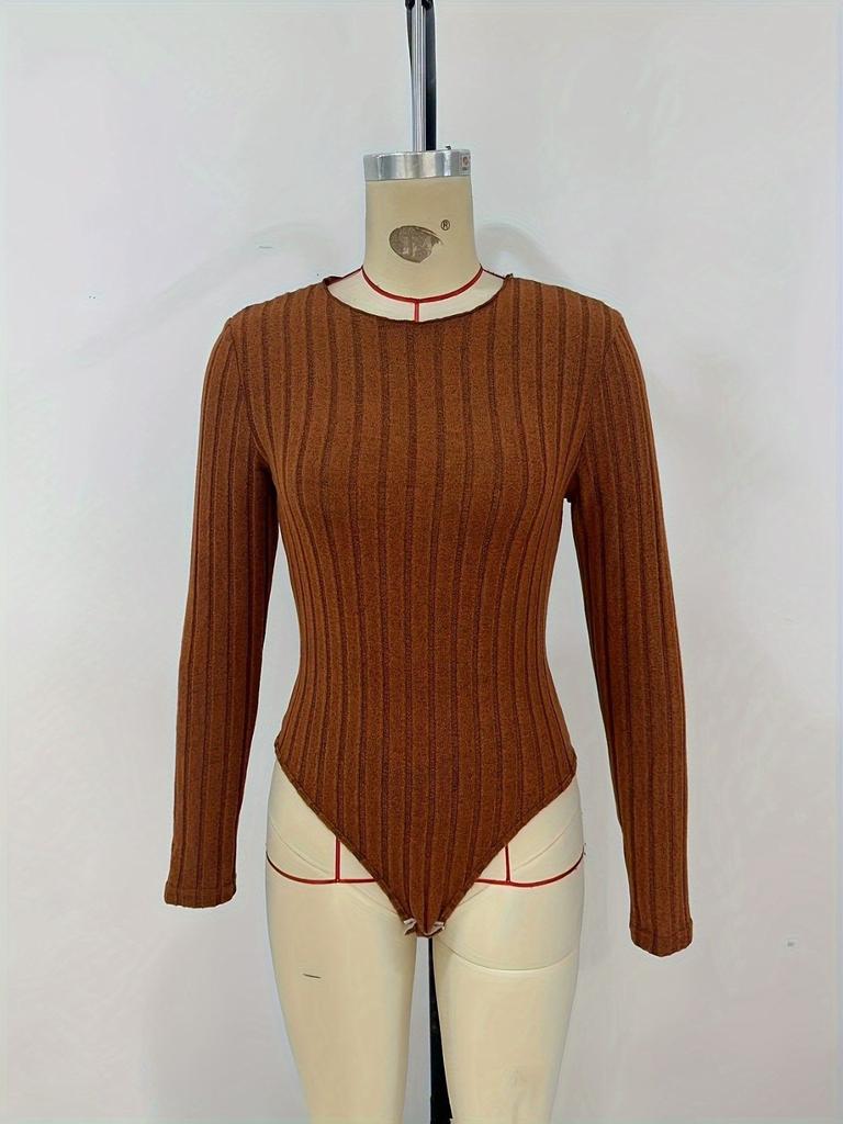 Women's Solid Color Casual Fashion Solid Color Wavy Collar Long Sleeve Slim-fit One-piece Top