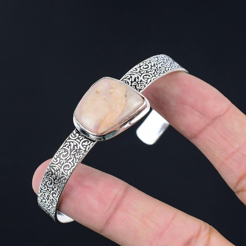 925 Sterling Silver Trillion Pink Opal Stone Birthday Wedding New Bangle Jewelry