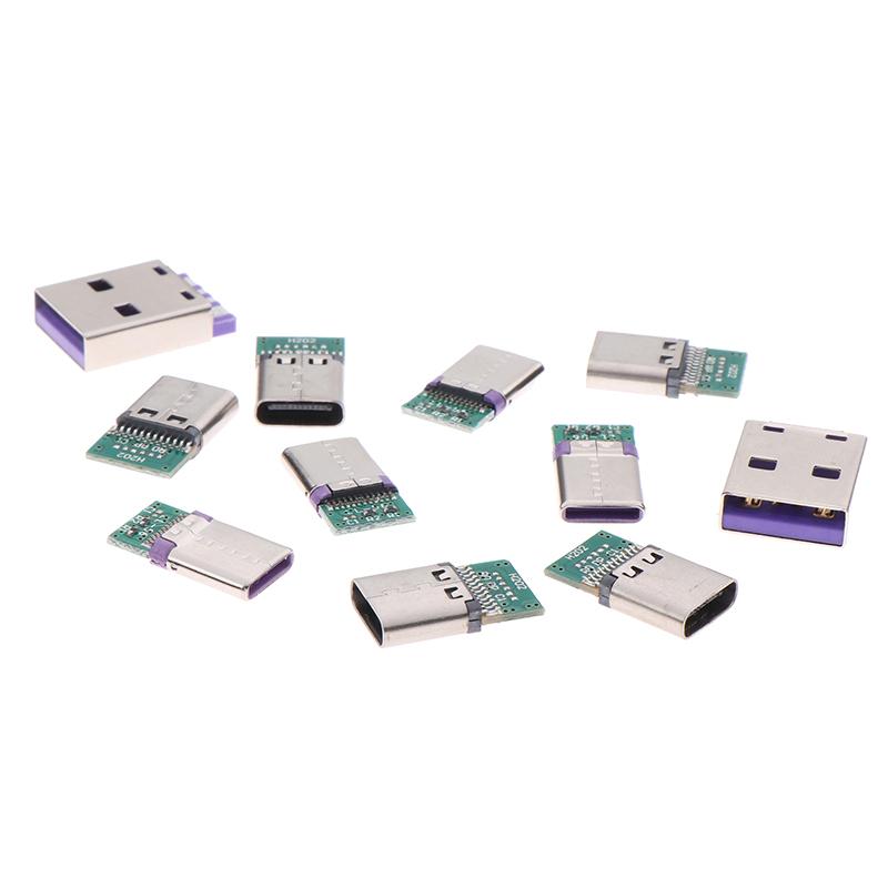 5 ცალი USB 3.1 ტიპის C კონექტორი შედუღების მავთულით და კაბელით, მხარს უჭერს PCB დაფას