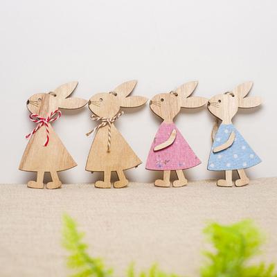 3PCS Natural Party Supplies Home Decorations Easter Rabbit Cute Bunny Easter Ornaments Wood Crafts