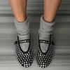 Women's Rhinestone Rivet Single Shoes Women New Round Toe Hollow Belt Buckle Comfortable Flat Dance Ballet Mary Jane Shoes