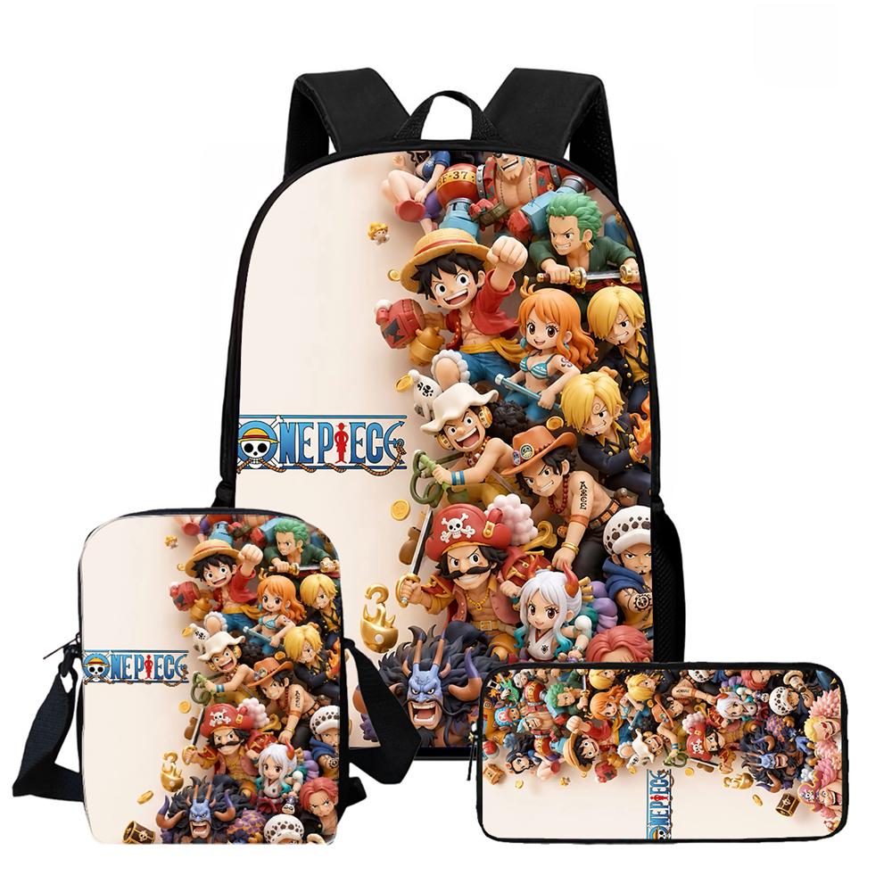 One Piece 15 Inch 3-In-1 Anime Lightweight School Backpack Set With Crossbody Bag Pencil Case For Boys Girls Grade 1-3 Mochila