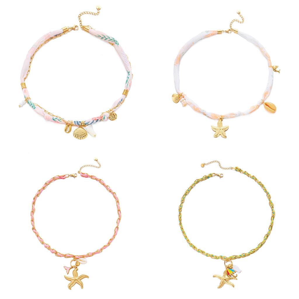 Beach Theme Necklace With Butterfly Bow Flower Starfish Umbrella For Women Summer Accessories