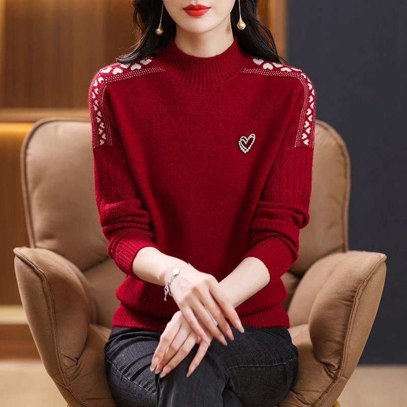 Half Turtleneck Sweater Solid-color Fashionable Knitted Sweater for Women Loose Long-sleeved Casual Pullover Autumn and Winter