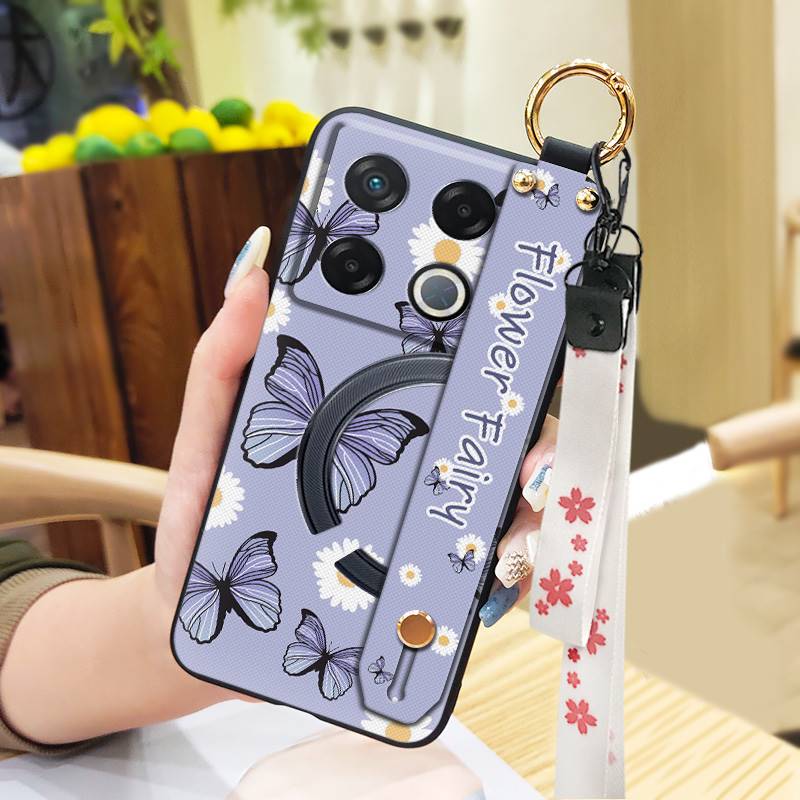 Lanyard Anti-dust Phone Case For infinix GT 20 Pro/X6871 Wristband Flower Back Cover Waterproof Shockproof Soft case
